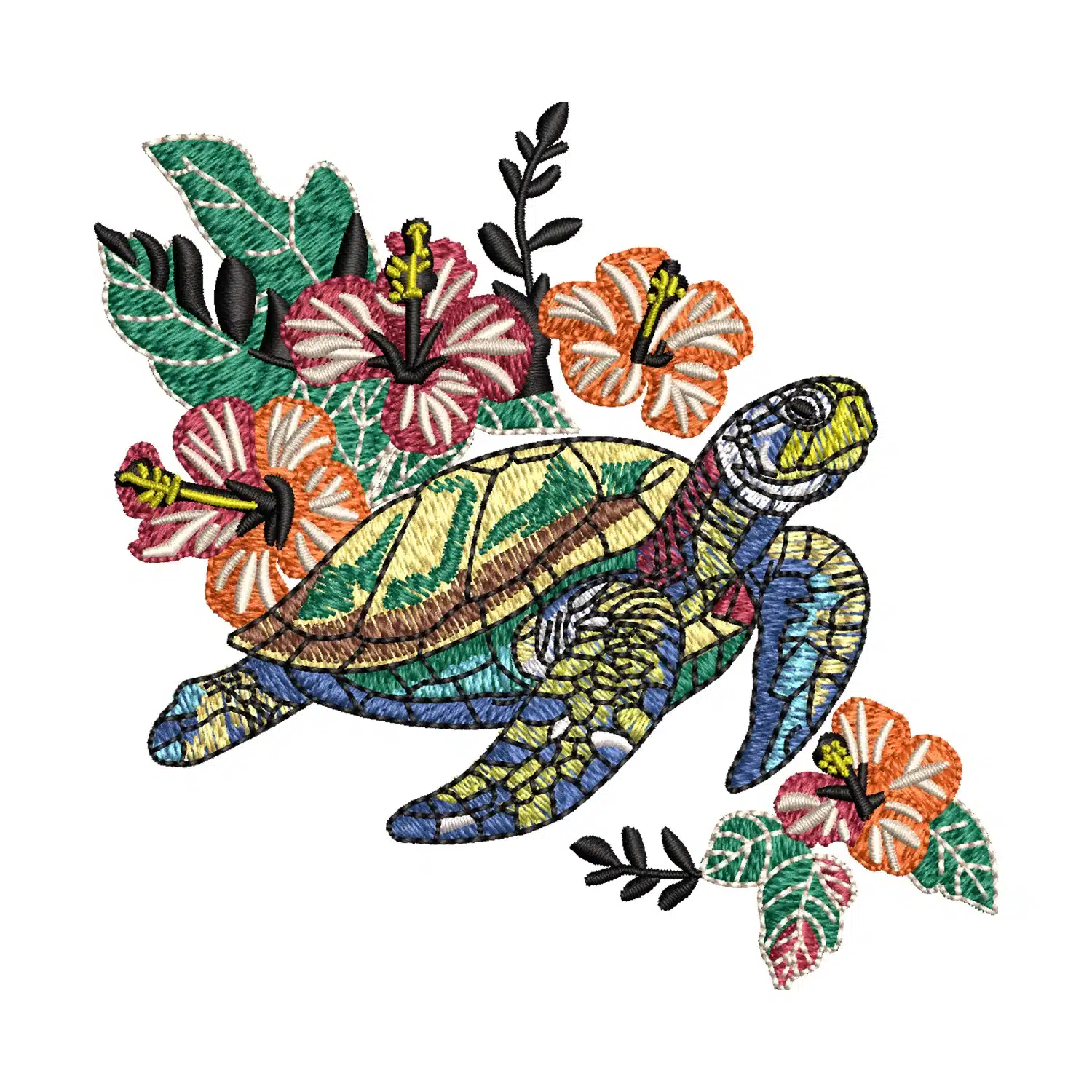 Turtle with Flowers Embroidery Design
