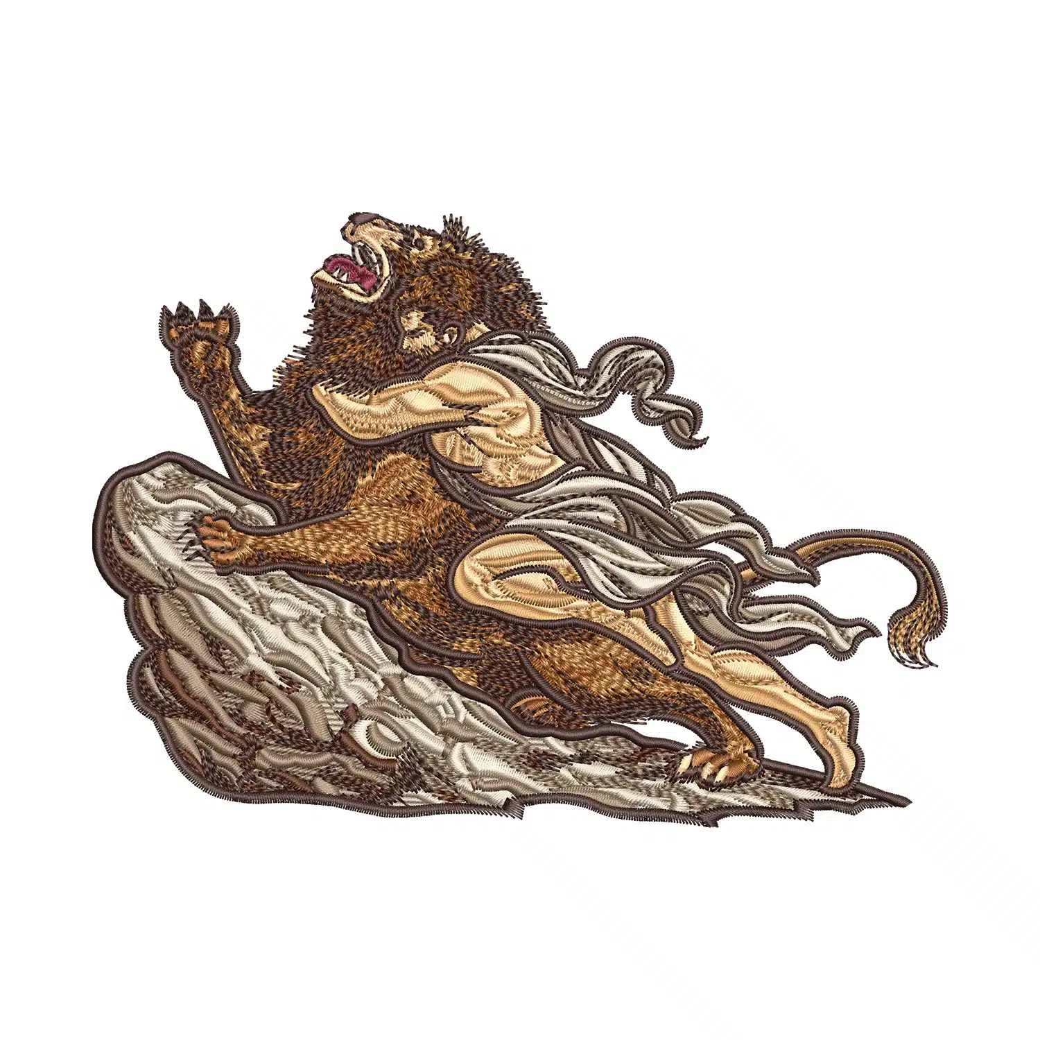 Warrior fighting Lion Embroidery Design