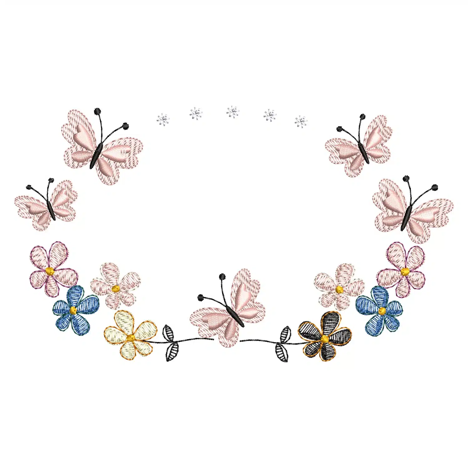 Frame Flower and Butterfly Embroidery Design