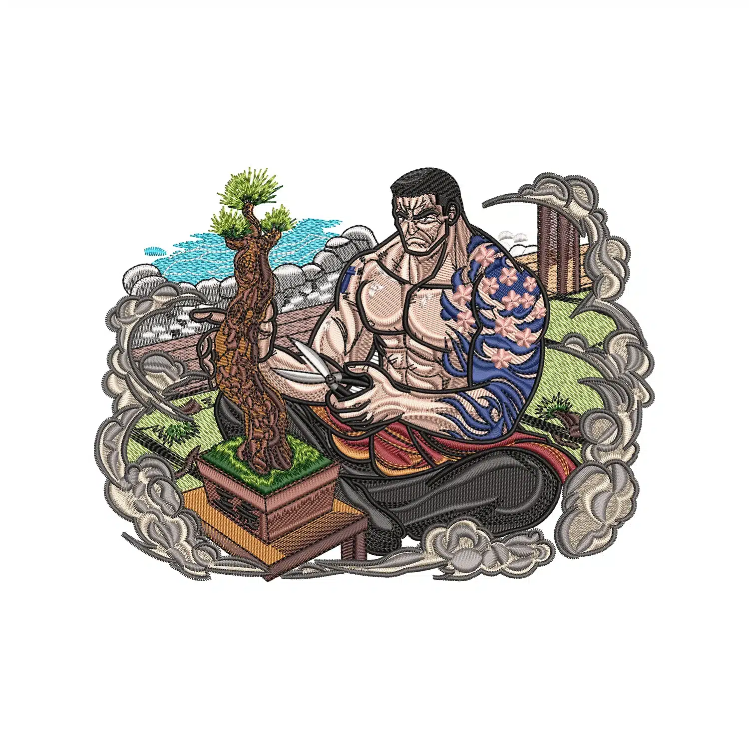 Akainu Cutting Trees Embroidery Design
