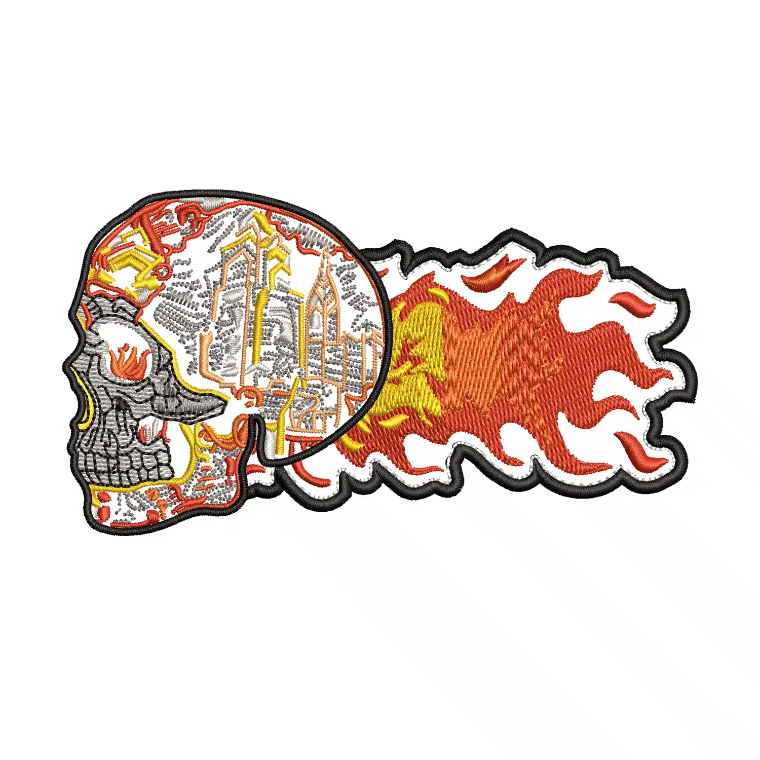 Flaming Skull Embroidery Design