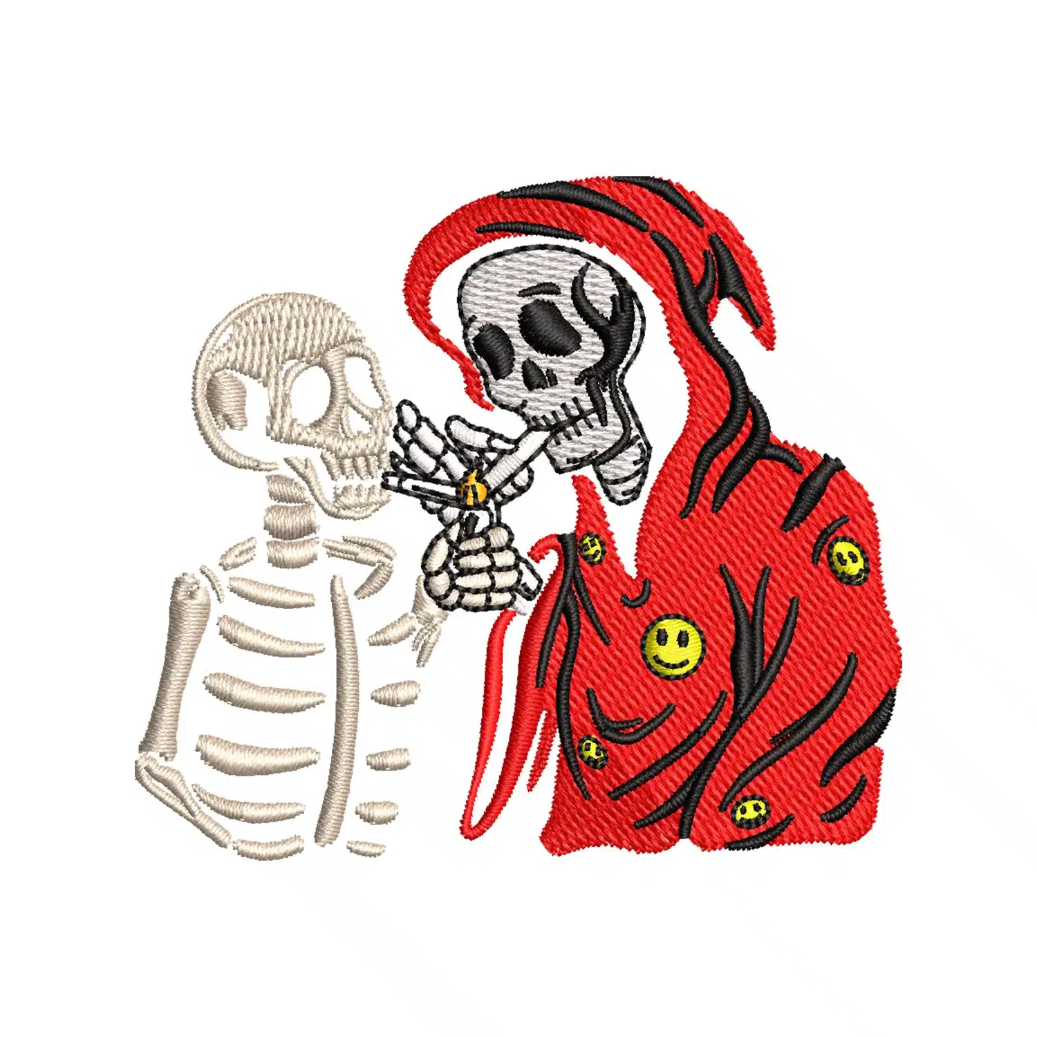 Skeleton Freinds Doing Cigarettes Embroidery Design