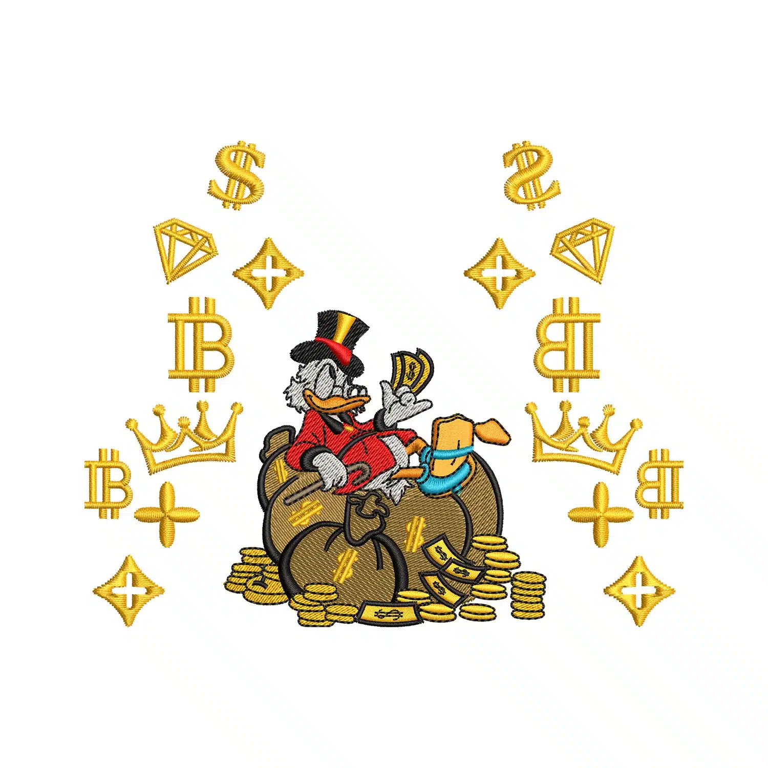 Scrooge McDuck Sitting on Money Embroidery Design