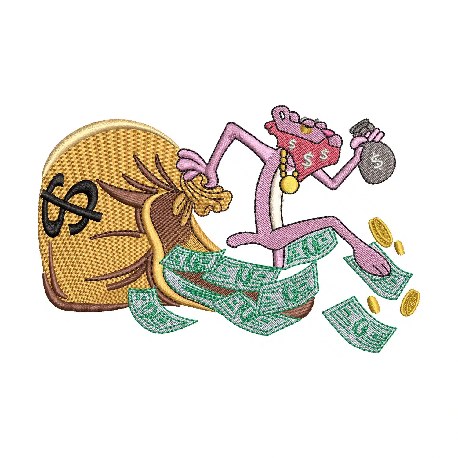 Home 153 Pink Panther Stealing Money Embroidery Design